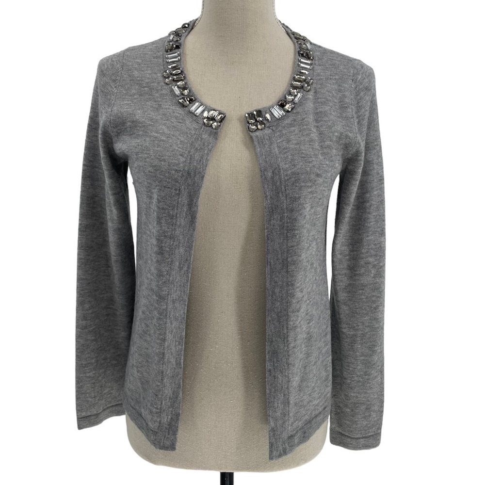 Banana Republic Jeweled Neckline Wool-Blend Grey Cardigan/Sweater - Sz SP